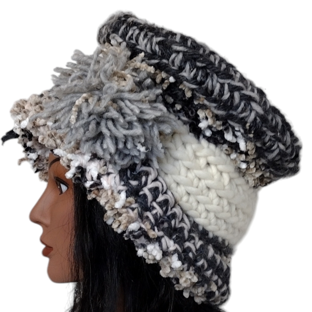 Beret Slouchy top Boho Hat OOAK Handmade Crochet Free Hand Women's One Size - Picture 4 of 8